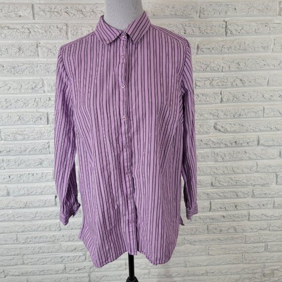 Roamans Womens Top 16W Plus Long Sleeve Button Up Purple Stripe STR160XE - Picture 1 of 10
